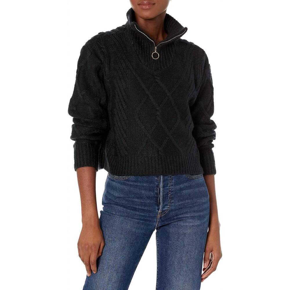 NEW BCBGENERATION women's mixed-stitch zip-neck sweater in black